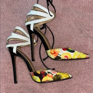 Alba Yellow Floral Heels with White Straps